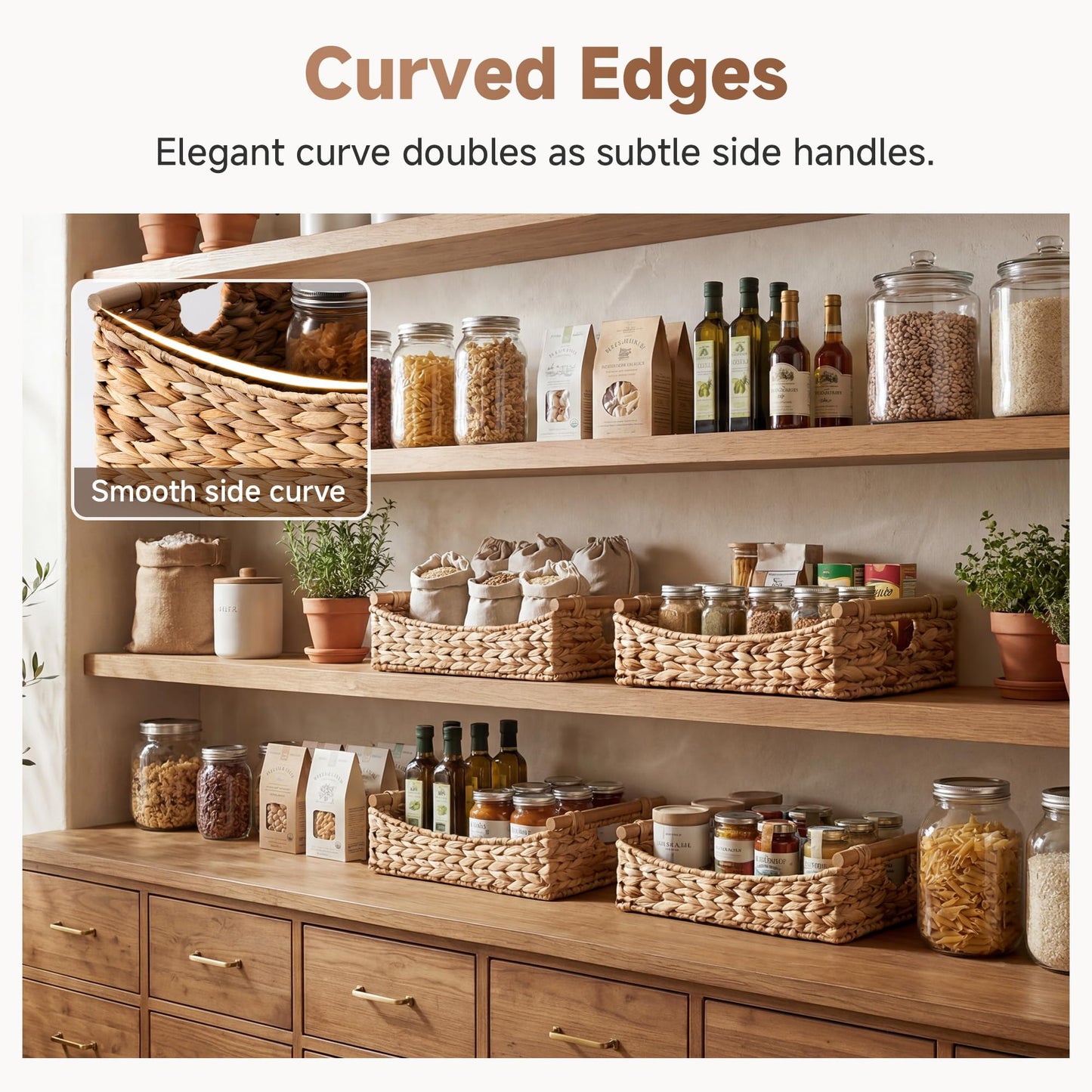StorageWorks Wicker Baskets with Handles, Pantry Basket for Storage, 1-Pack
