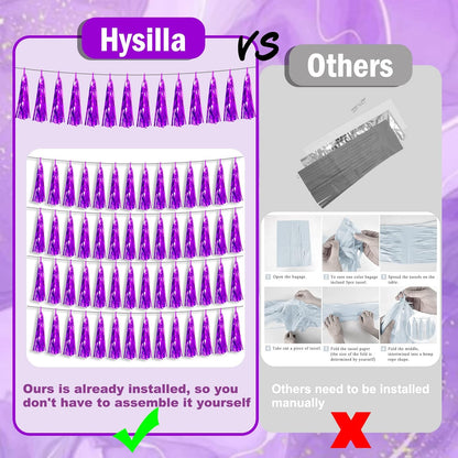 3P Purple Foil Fringe Metallic Tassel Streamers Banner Tassel Garland for Parade Floats, Bachelorette, Wedding, Birthday, Halloween, Christmas, Bridal/Baby Shower Party Decorations