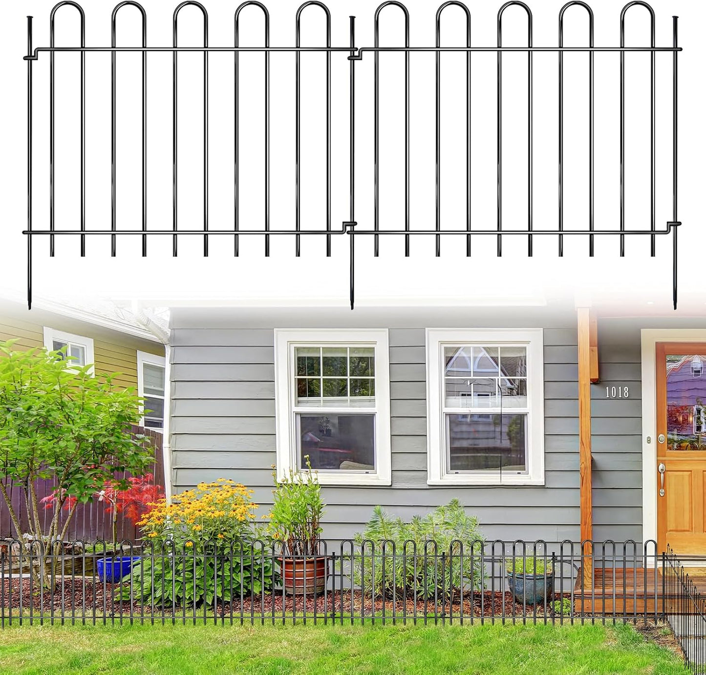 12 Panels Decorative Garden Fence, 17ft X 20in Rustproof Metal Animal Barrier Fence, No Dig Fence Garden Fence, Arched Flower Bed Edging Ornamental Wire Border Fencing for Outdoor Yard, Patio Deco