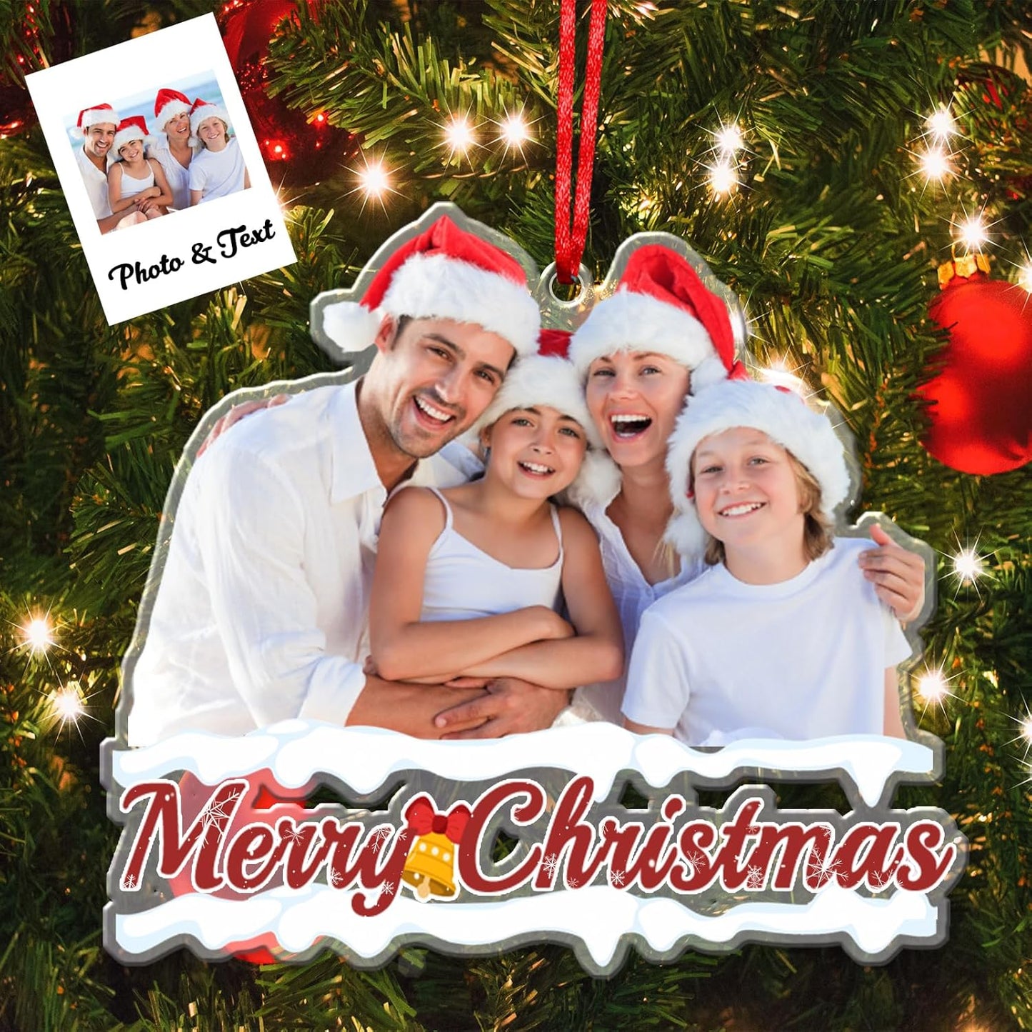 Amlion Personalized Your Photo Ornament,Custom Photo Ornament with Text Customized Acrylic Family Picture Ornament Decor Xmas Gift for Kids Mom Dad Husband Wife Friend Pet