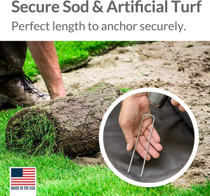Pinnacle Mercantile USA Made 200 Pack Garden Landscape Staples Weed Barrier Fabric Stakes Galvanized 6 inch Pins Anti Rust Sod Staple 11 Gauge Steel