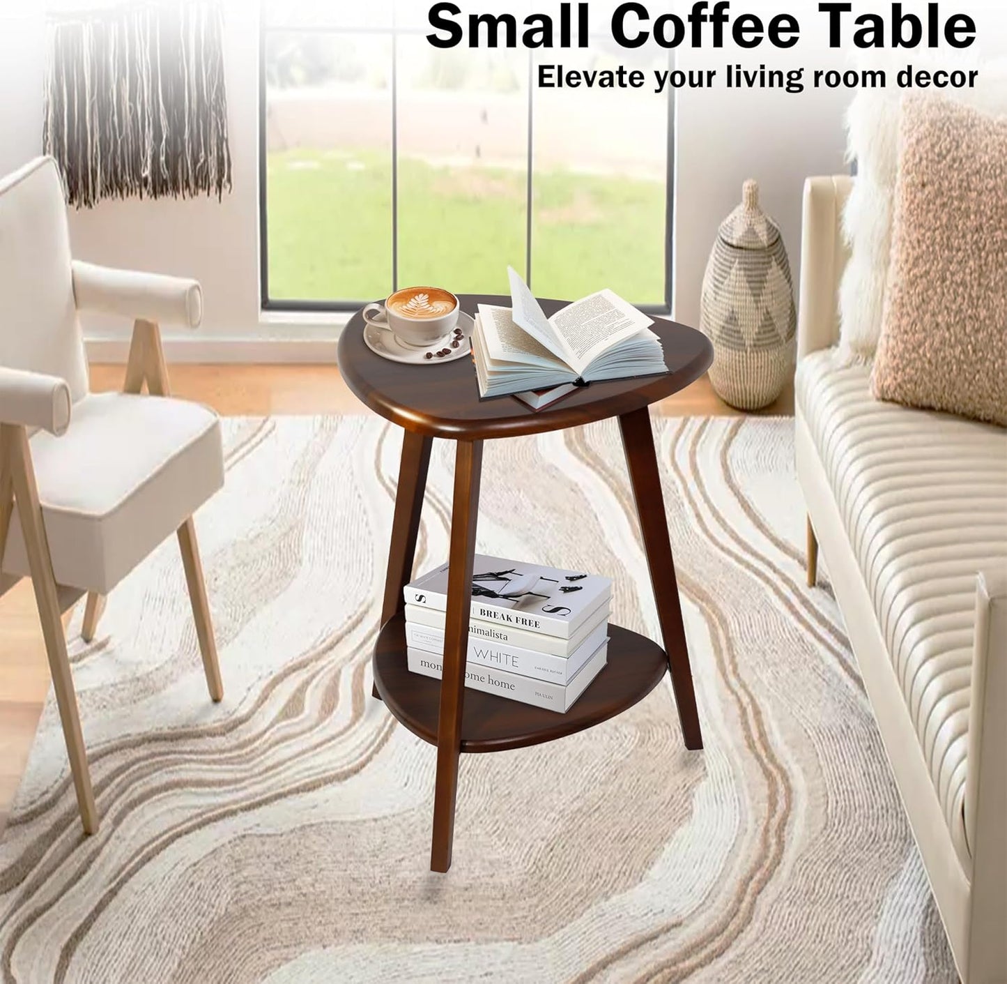 Modern End Table, Wood Side Table with Storage Shelf, End Table for Living Room, Small Side Tables for Small Spaces, Solid Wood Legs, Brown