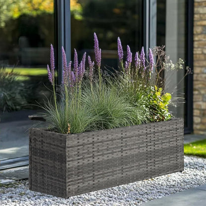 LEWIS&WAYNE Large Rectangular Block Planter Box Handmade Wicker Tall Planters for Outdoor Plants with Removable Liners Modern Planter for Indoor Outdoor Patio Deck - Gray, 30''x12''x16''
