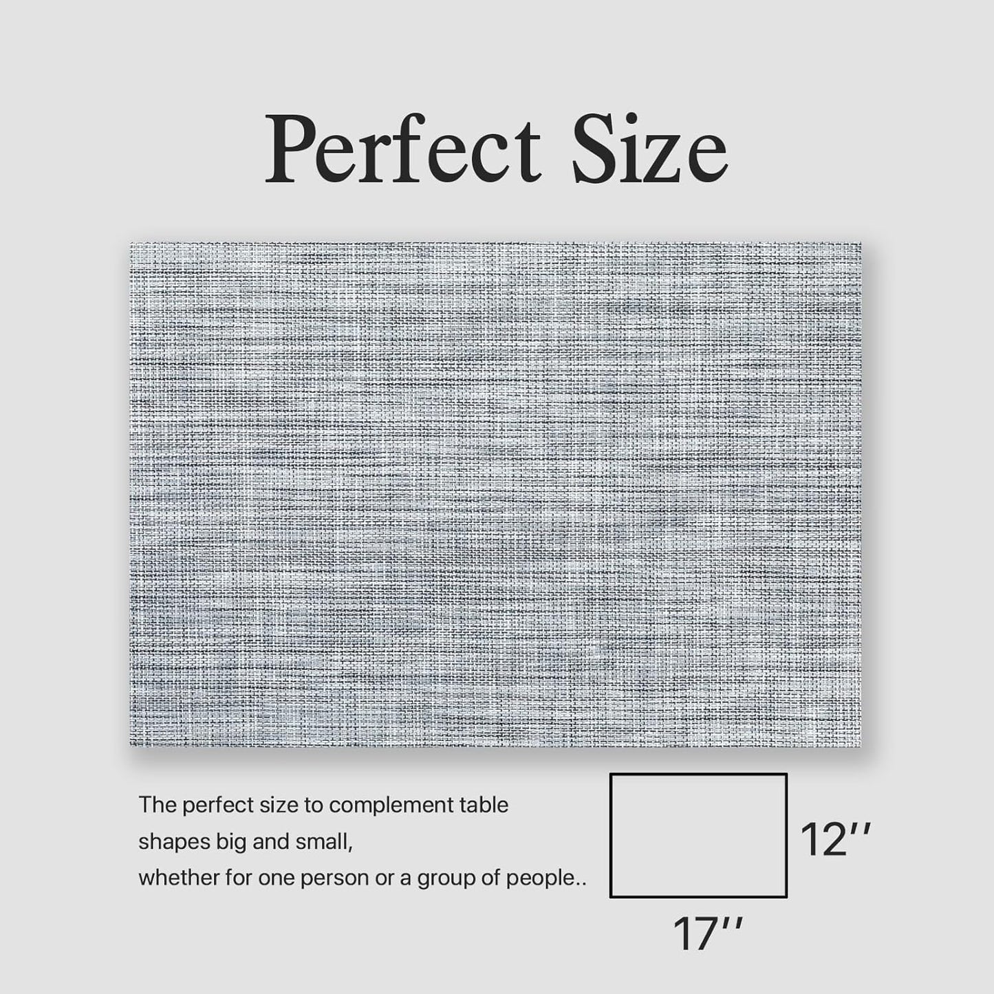 Placemats Set of 4 - Easy Clean Woven Vinyl Placemats for Dining Table, Indoor/Outdoor Place Mats, Washable PVC Table Mats（Gray）