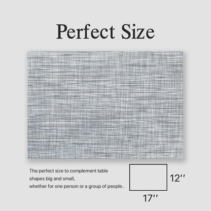 Placemats Set of 4 - Easy Clean Woven Vinyl Placemats for Dining Table, Indoor/Outdoor Place Mats, Washable PVC Table Mats（Gray）