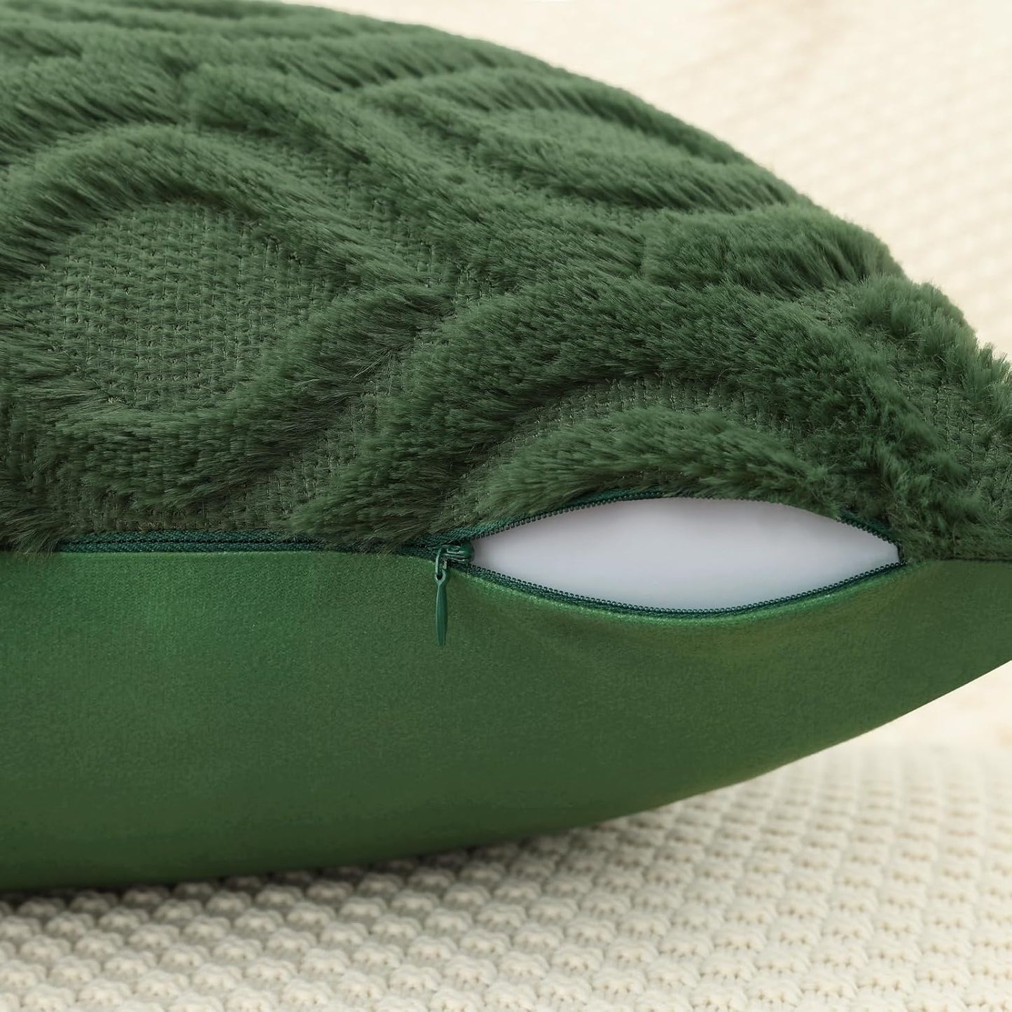 decorUhome Throw Pillow Covers 18x18 Inch Set of 2, Soft Plush Decorative Faux Fur Forest Elf Solid Couch Pillow Covers, Accent Farmhouse Neutral Square Euro Pillow Cases for Sofa Bed Living Room