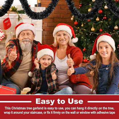 50 Feet Christmas Tinsel Garland, Metallic Twist Wall Hanging Tinsel Backdrop for Parade Floats, Carnival, Birthday, Wedding, New Year Party Decorations (Black, 2in x 50ft)