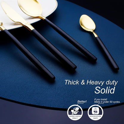 24 Piece Silverware Set For 6 Gold & Matte Black Handle Heavy duty 18/10 Stainless Steel Flatware Set Modern Design Knife/Fork/Spoon Mirror Polished Dishwasher Safe Cutlery Set with Gifts