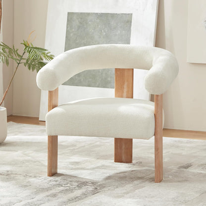 VKNOW Accent Chair Living Room Chair, Modern Upholstered Armchair with Solid Wood Legs, Comfy Barrel Arm Chairs for Living Room Bedroom, Cream