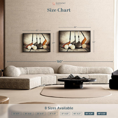 ElephantStock Golf Sets Wall Art - Horizontal Framed Canvas - 1-Piece Mancave Wall Decor - Photography Sports Canvas Print - Yellow and Brown Decor for Wall - 43" X 29"