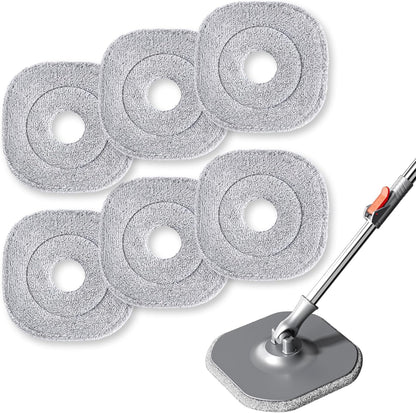 9 Inch Square Microfiber Mop Pad Refill Compatible with True & Tidy Mop System and Most 9 Inch Square Spin Mops - Thickened Washable & Reusable Mop Replacement Pad for Wet Dry Mopping(6 Pack)