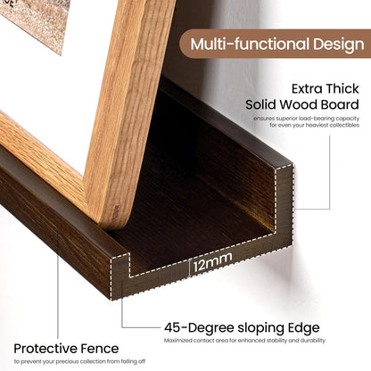 Picture Ledge Shelf, Solid Pine Wood Floating Shelves Set of 2, 40 Inches Nursery Book Shelves for Toys Storage, Kids Bookshelf Wall Mounted for Living Room Bedroom Decor Books Photo Frames, Walnut