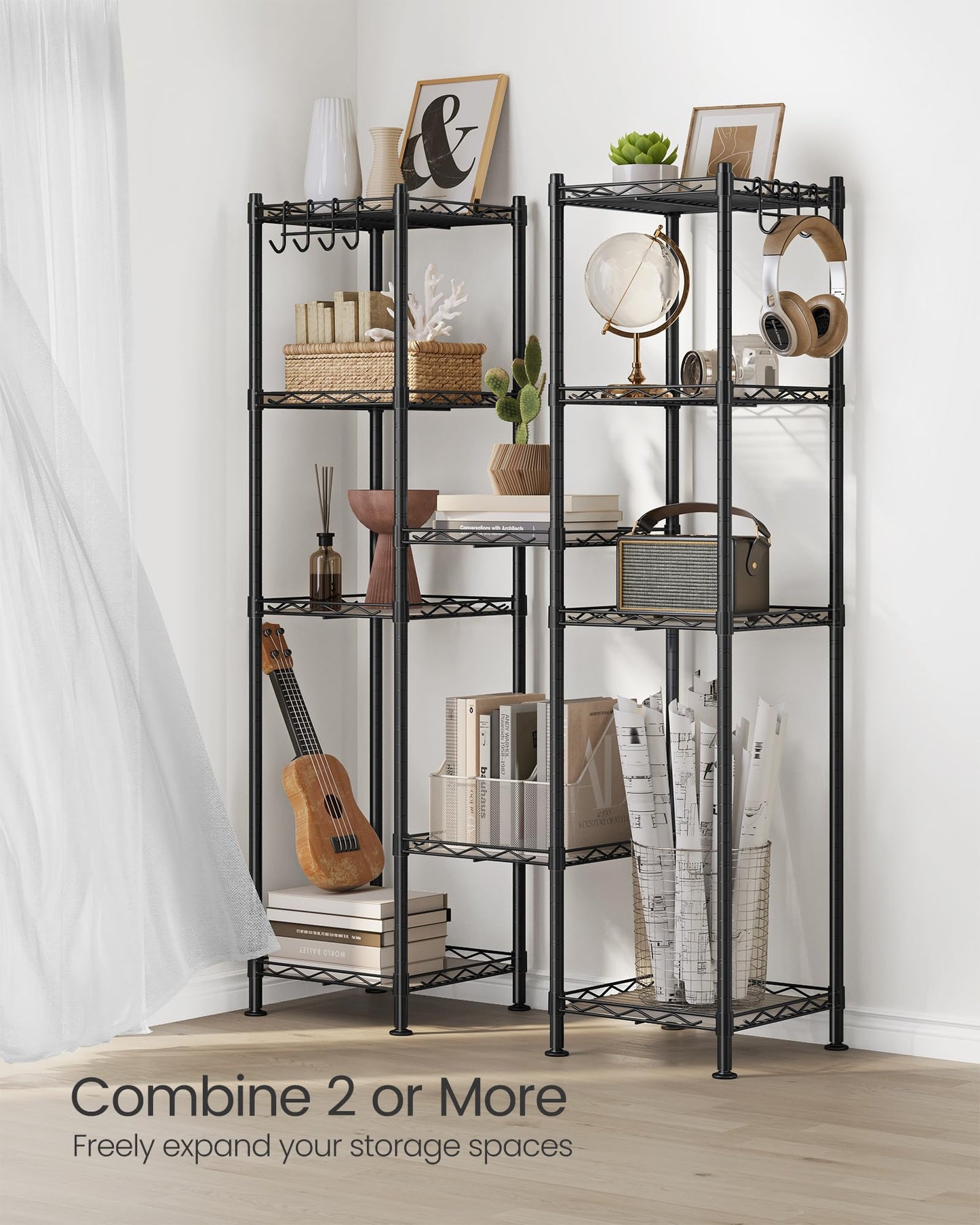 SONGMICS Storage Shelf, Bathroom Shelf, 5 Tier, Ink Black