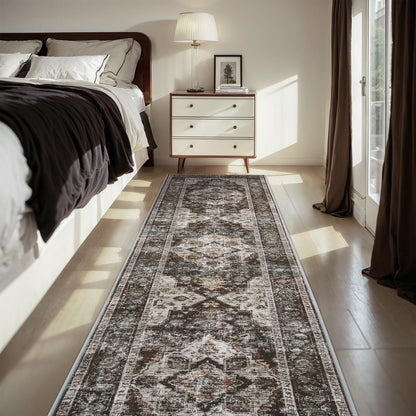 AMOAMI-2X6 Runner Rug-Washable Runners for Hallways-Soft Non Slip Bedside Rugs for Bedroom-Vintage Long Rug for Hallways Entryway Laundry Room Stair Kitchen Bathroom Brick/Brown
