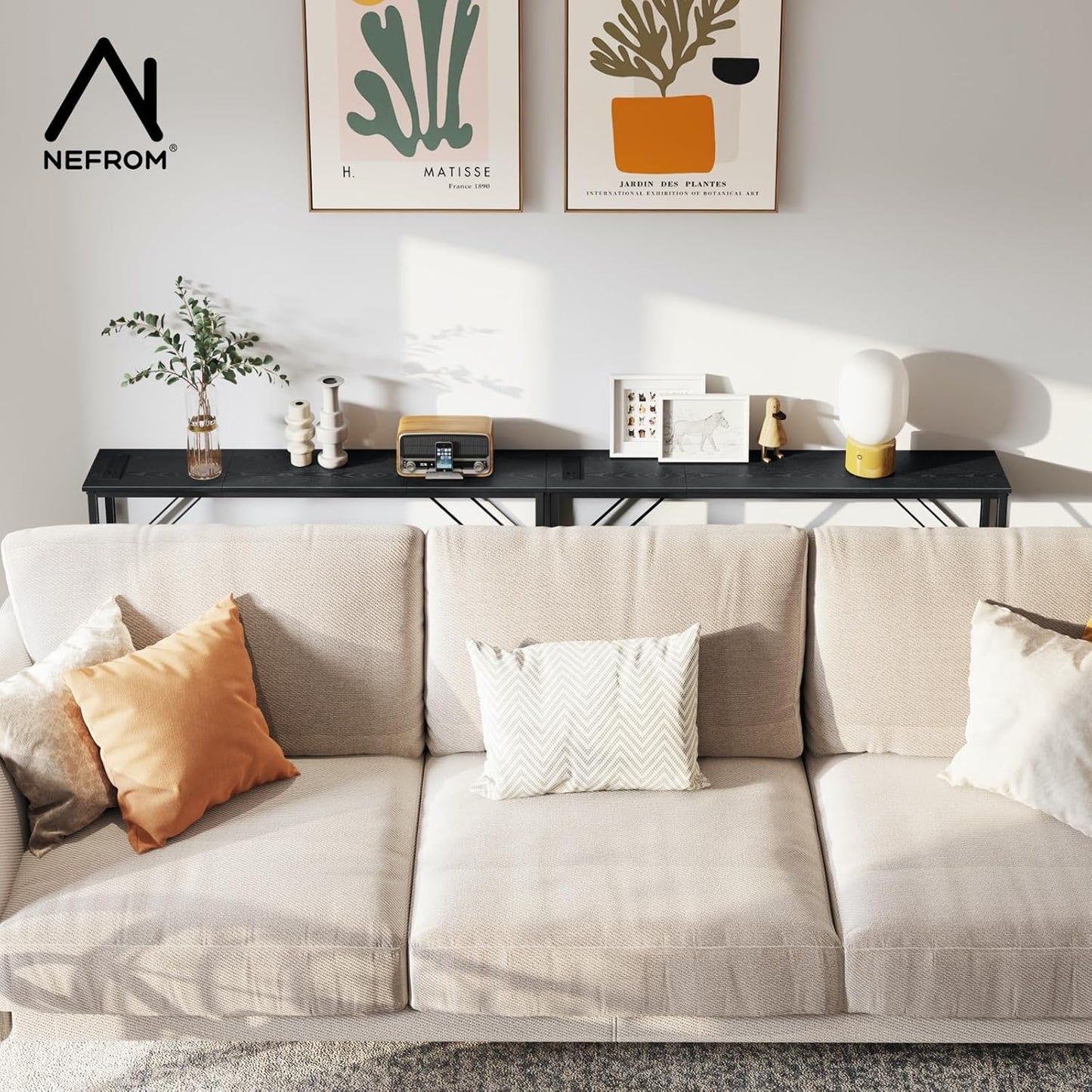 39.4" Console Table, Skinny Entryway Table with Fast-Charging Station, Narrow Long Sofa Table, Behind Slim Couch Table for Entrance, Hallway, Living Room Decor ST-BK100-1