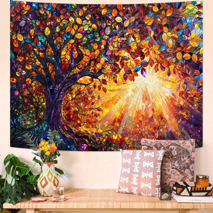 Lunerfex Tree of Life Tapestry Stained Glass Tapestry Wall Decor Tapestries for Bedroom Art Tapestries Wall Hanging for Bedroom Living Room Glass-Tree-03 60"x80"