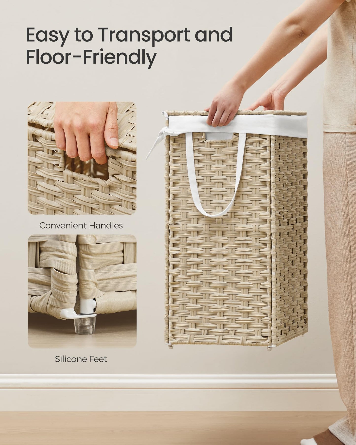 SONGMICS Laundry Hamper with Lid, 23.8 Gallon (90L) Synthetic Rattan Clothes Laundry Basket with