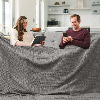 PHF 100% Cotton Waffle Blanket Oversized King 120"x120", Lightweight Breathable Extra Large 10'x10' Summer Blankets for Bed, Giant Big Luxury Aesthetic Woven Bedding for Home Decor, Dark Grey