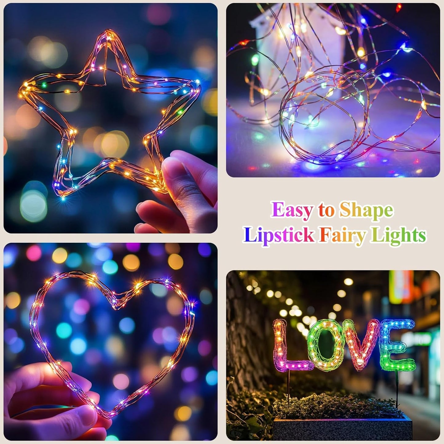 Lakumu 66FT(33 * 2) String Lights Battery Operated, LED Fairy Lights with Timer, Rechargeable Twinkle Lights for Bedroom, Christmas Decorations, Wedding, Vine, Centerpiece Table Decor Multicolor