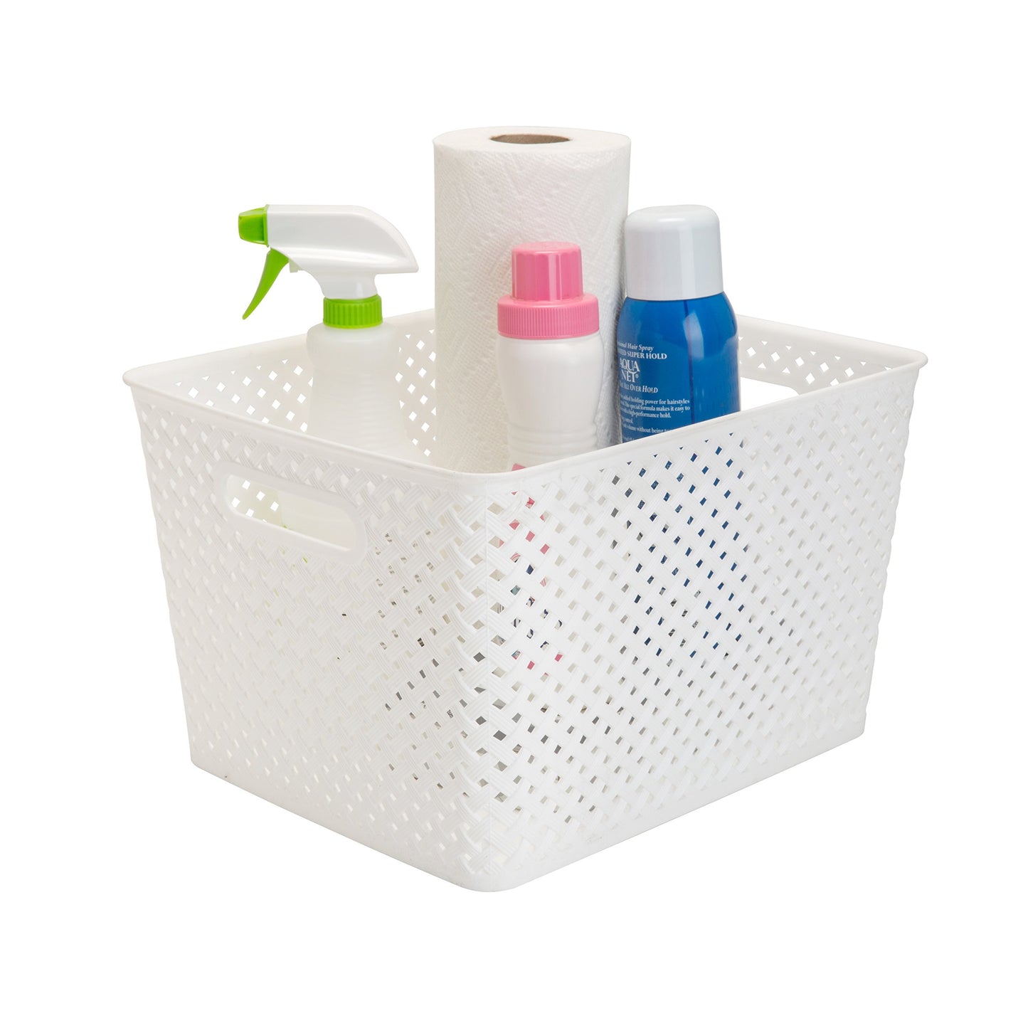 Simplify Large Resin Wicker Tote | Storage Bin | Plastic Organizer | Carrying Handles | Bathroom |