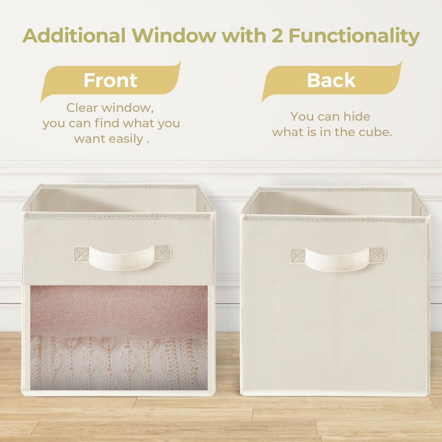 STORAGEIDEAS Storage Bins with Clear Window, 11x11 Storage Cubes, Collapsible Cube Storage Box