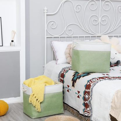 Bidtakay Large Storage Baskets for Nursery Toy Organizer Collapsible Organizing Baskets 17x12x15 In Green Canvas Bins for Organizing Set of 2 Clothes Decorative Baskets for Home Office Room Decor