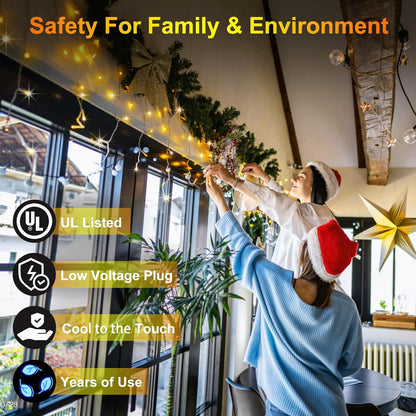 612 LED 60FT Christmas Lights with 136 Drops, 12 Modes Dimmable Warm White Outdoor Hanging Lights with Timer Memory, Waterproof Curtain Lights for Home Bedroom Indoor Tree Window Roof Fence Wedding
