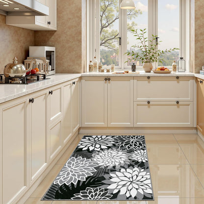 Area Rug 2x3 Black White Washable Entry Small Rug Multicolored Tropical Botanical Modern Floral Indoor Kitchen Door Mat Entrance Carpet Non Slip for Bedroom Living Room, Porch