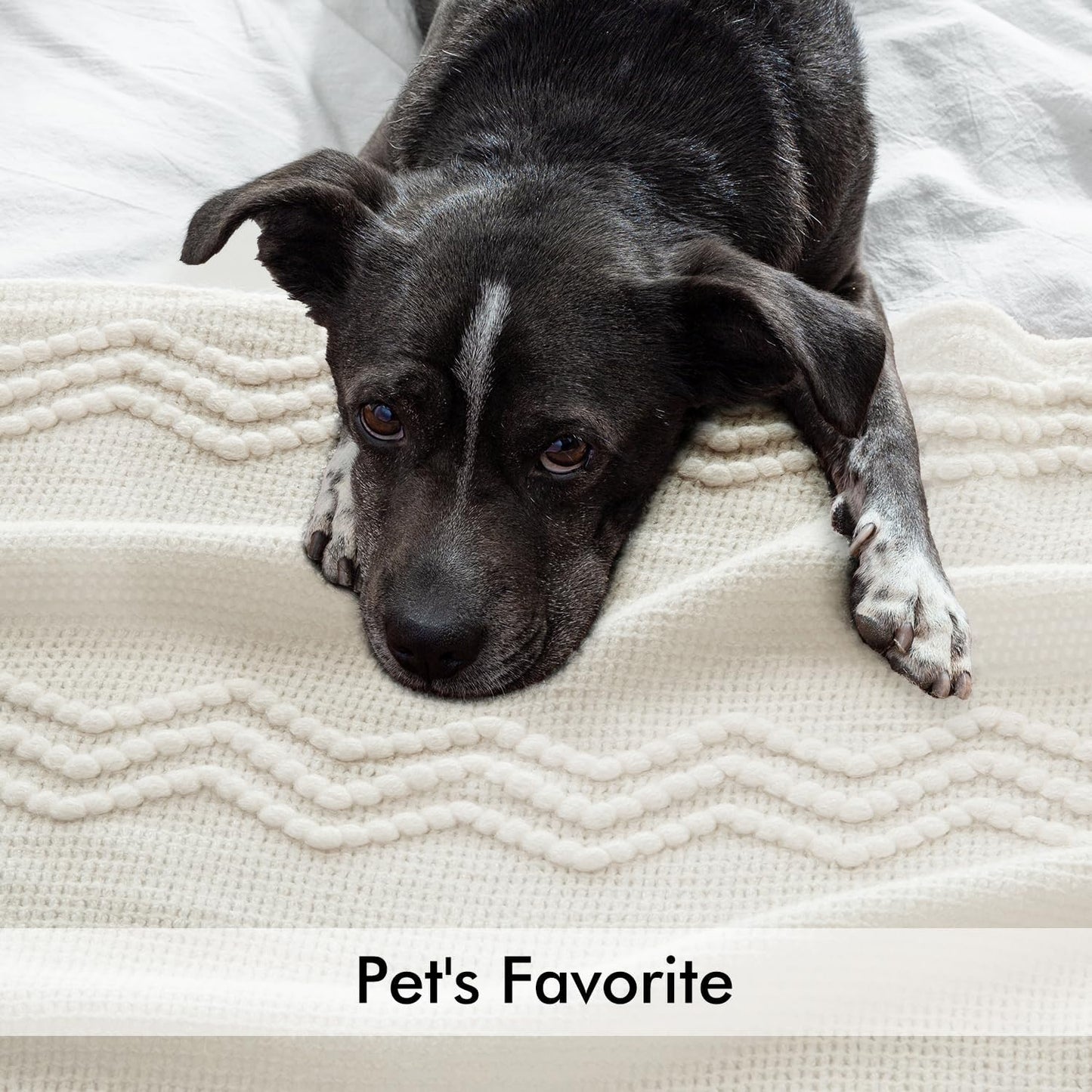 MIULEE Off White Knitted Throw Blanket for Couch Textured Knit Blanket with Tassels Cozy Woven Boho Bed Blanket for Sofa Bed Chair Acrylic Wave Pattern 50"x60"