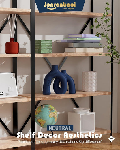 Matte Blue Vase Set - Hug Hollow Donut Aesthetic Ceramic Vases Home Decor, Navy Blue Decor Modern Coastal Decorative Vase for Table Centerpiece Bookshelf Office Entryway Console Fireplace (Navy Blue)