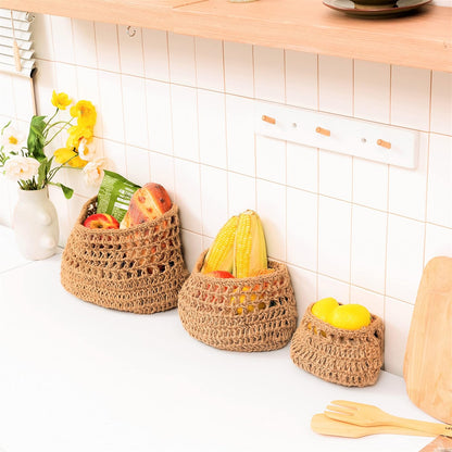 Hanging Fruit Basket, 3 Tier Woven Jute Wall Hanging Basket for Organizing, Hanging Produce Basket for Fruit & Vegetable Storage, Boho Kitchen Decor, Wall Basket Storage for Kitchen, Bedroom, Bathroom