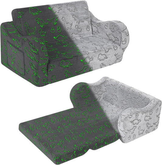 Kids Extra Wide Glow in The Dark Chairs for Toddler, 2-in-1 Toddler Soft Sherpa Couch Fold Out