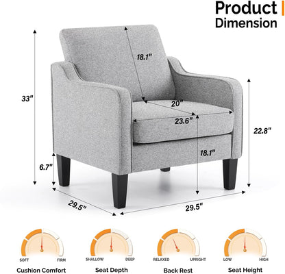 VINGLI Accent Chairs for Living Room Mid Century Modern Chair Sofa Chair Upholstered Arm Chair with Scooped Arms for Bedroom, Apartment, Office, Studio, Waiting Room, Play Room