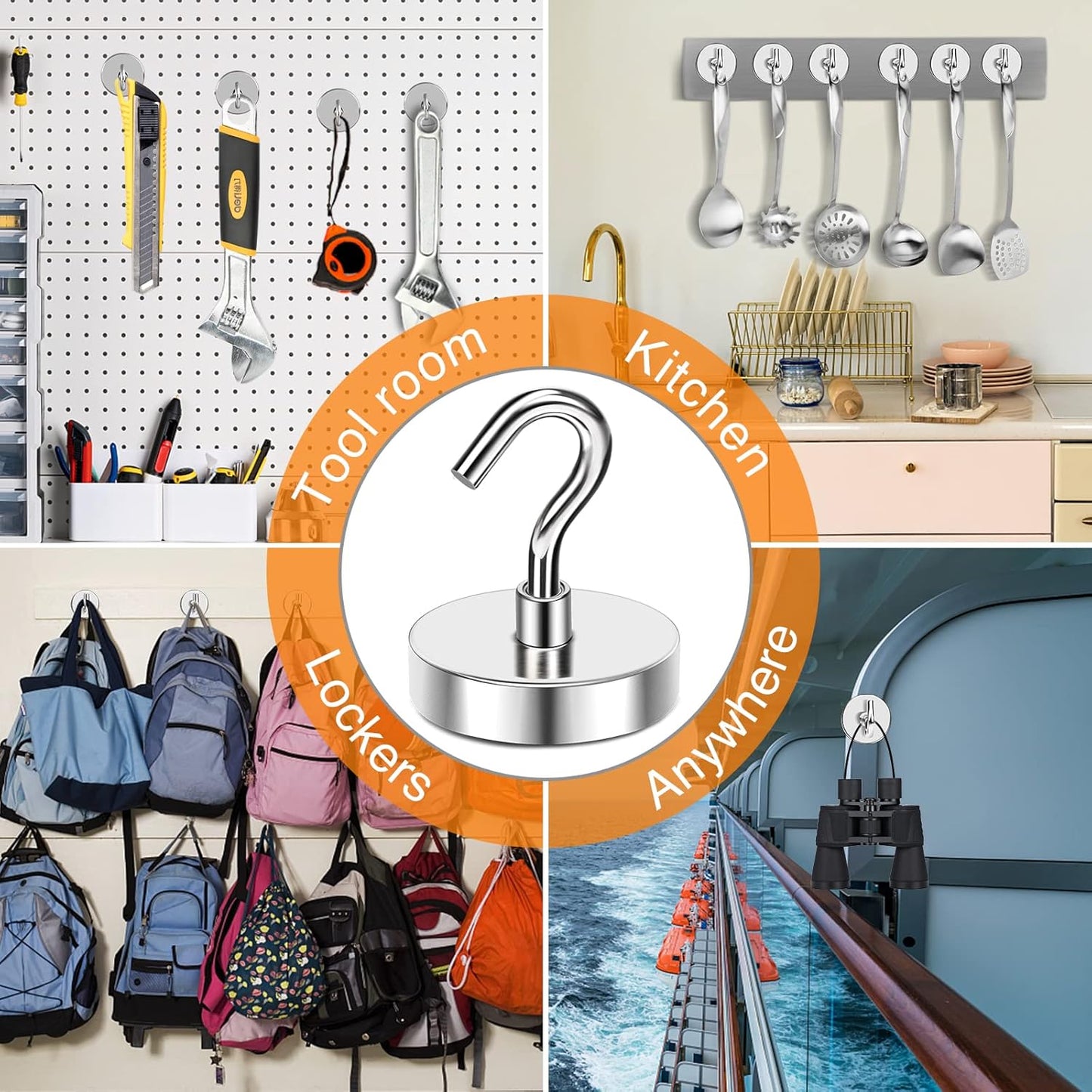 MIKEDE Strong Magnetic Hooks, 110Lbs Heavy Duty Magnetic Hooks for Cruise Cabin, Neodymium Earth Magnets with Hooks for Hanging, Super Metal Industrial Magnetic Hanger for Grill, Cruise, Storage