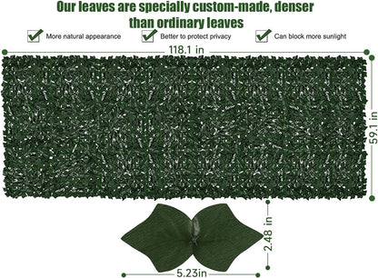 Faux Ivy Privacy Fence Screen Outdoor Expandable Artificial Greenery Roll Fake Hedge Wall Patio Green Plastic Leaf Plant Vine Grass Panels Gate Covering for Garden Yard Balcony (118.5x59.5 in)