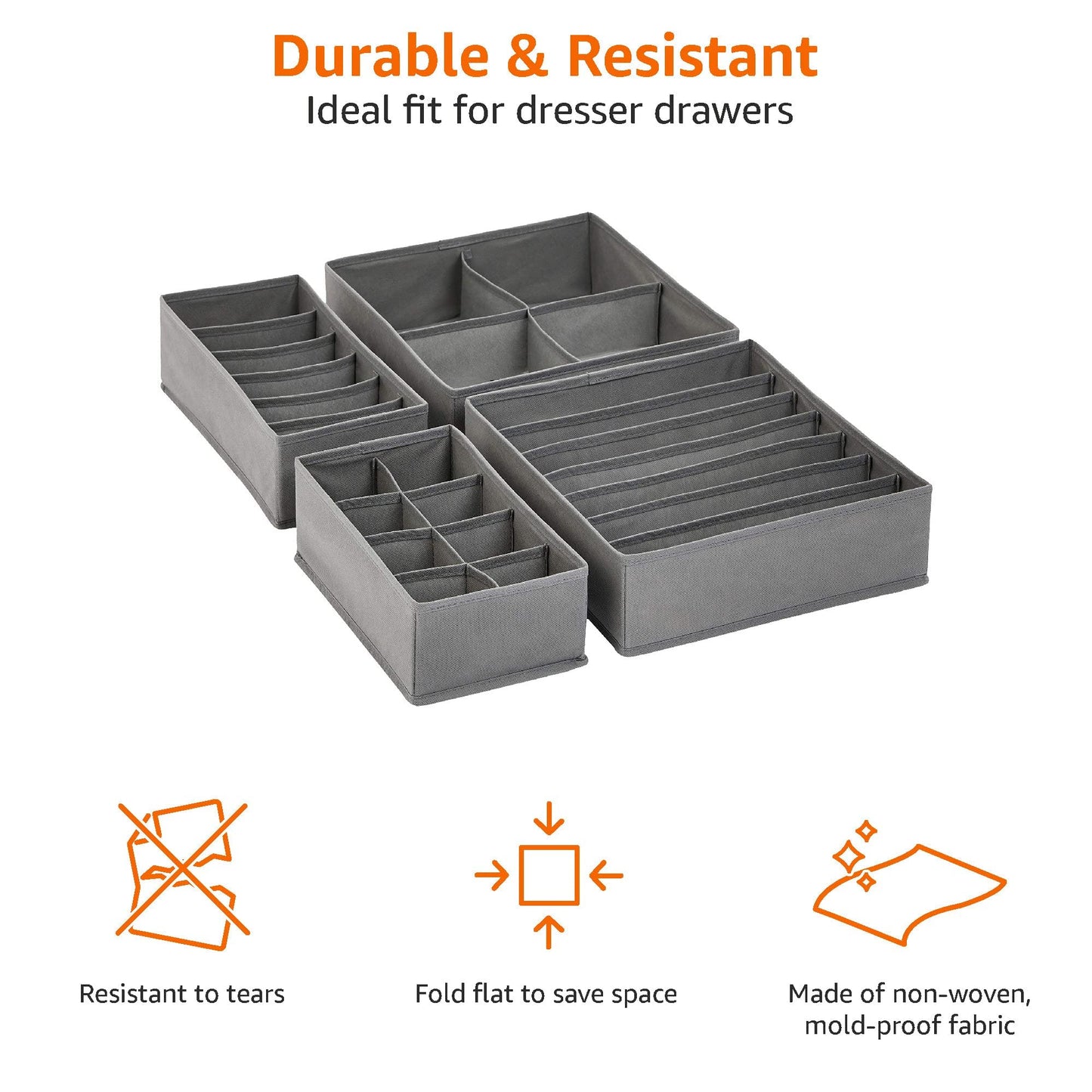 Amazon Basics Deep Drawer Organizer for Clothes, Collapsible Storage Boxes for Socks, Underwear and