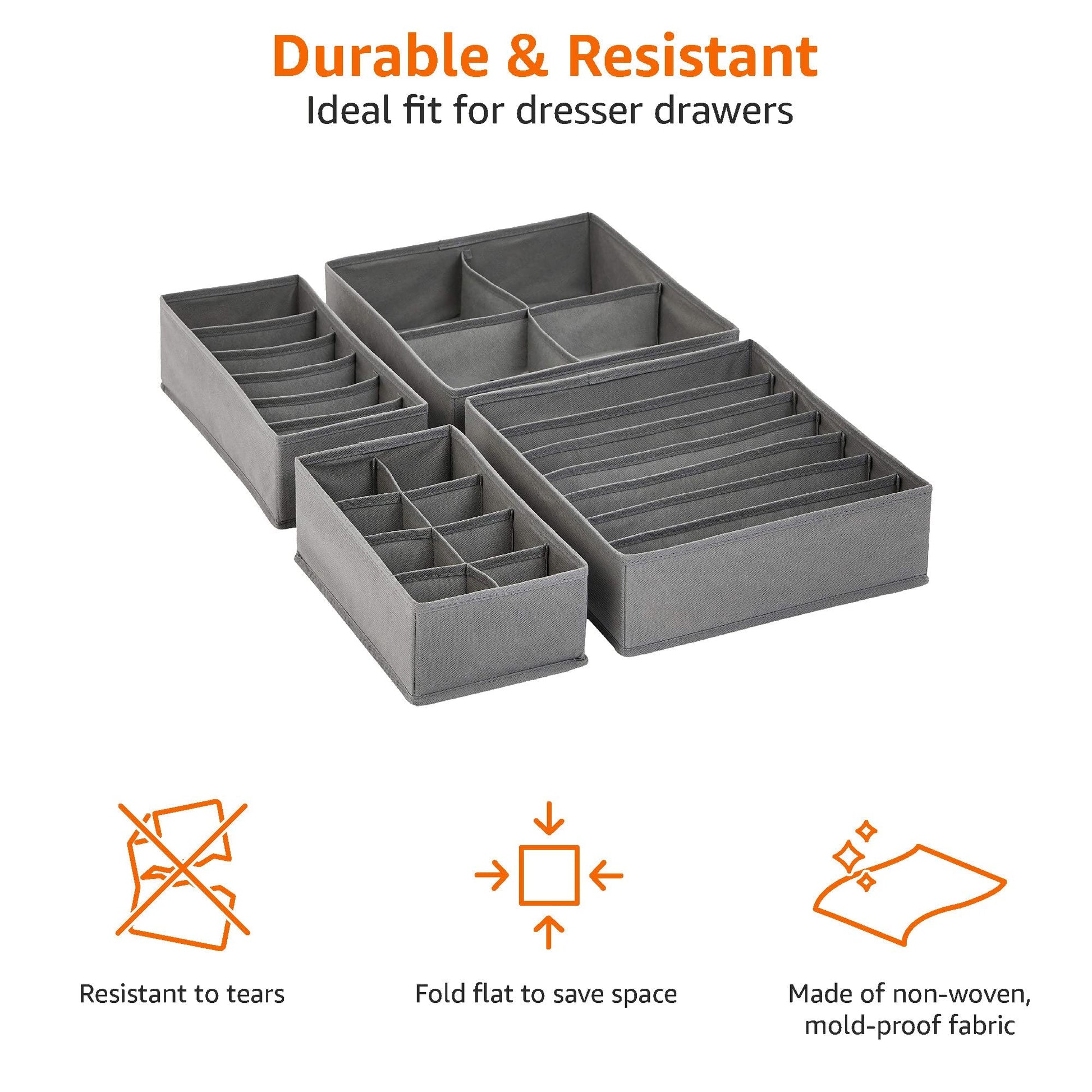 Amazon Basics Deep Drawer Organizer for Clothes, Collapsible Storage Boxes for Socks, Underwear and