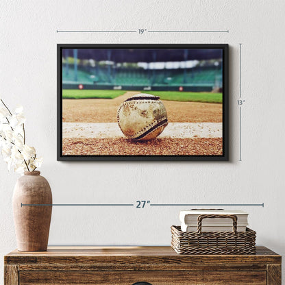 ElephantStock Baseball In Stadium Wall Art - Horizontal Framed Canvas - 1-Piece Living Room Wall Decor - Car Photography Canvas Print - Brown and Beige Decor for Wall - 19" X 13"