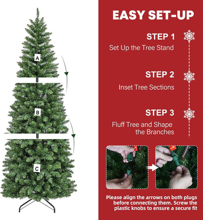 Hykolity 6ft Prelit Pencil Slim Christmas Tree with 200 Color Changing LED Lights, 544 Branch Tips, Metal Stand and Hinged Branches, 10 Color Modes