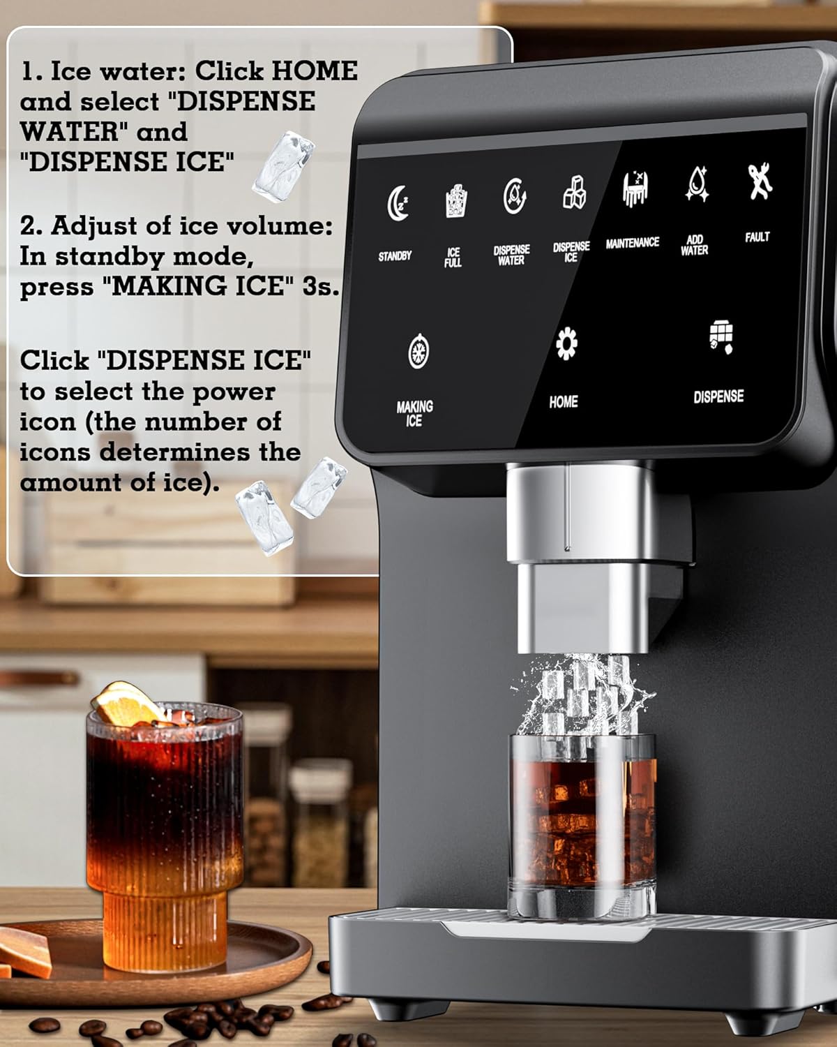 Nugget Ice Maker Machine 80LB/24H, Ice Makers Countertop 6 LB Ice Storage, Chewable Pellet, Ice Water, Self-Cleaning Function for Home/Office/Party/RV