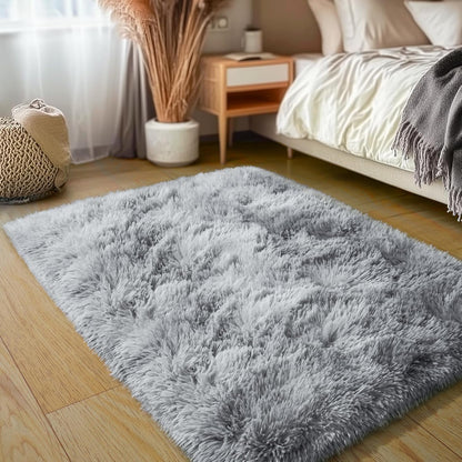 Rezutan Small Area Rug, 2x3 Rug for Bedroom Shaggy Throw Rugs for Dorm Rug, Soft Tie Dyed Carpet for Kids Room, Plush Non-Slip Fluffy Bedside Rug for Home Decor Aesthetic,Grey Tie-Dyed