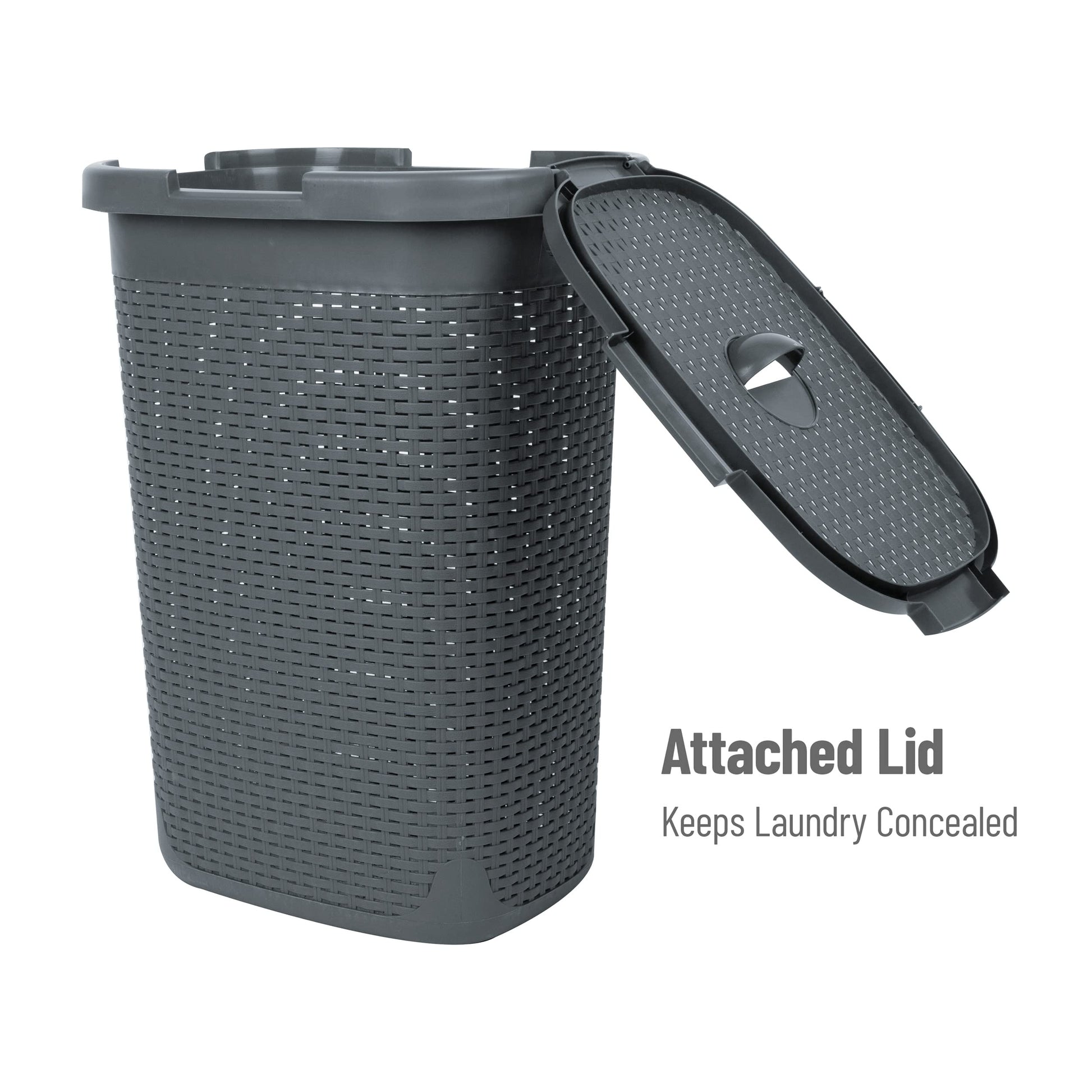 Mind Reader Slim Laundry Hamper with Lid, 60L Tall Clothes Basket, Narrow Tapered Design for