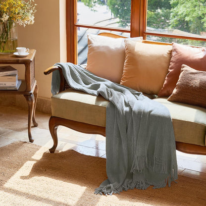 lifein Throw Blanket for Couch, Soft Boho Decor Bed Throw,Cozy Grey Knitted Chenille Small Farmhouse Lightweight Throw for Spring(Light Grey,50 * 60")