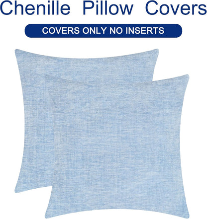 CaliTime Throw Pillow Covers Decorative 22 X 22 Inches Pack of 2 Cozy Chenille Cushion Cases for Couch Sofa Bed Living Room Home Baby Blue