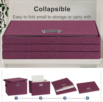 Large 17" 36 Quart Collapsible Stackable Storage Bins with Lids, 3 Packs Purple Linen Fabric Closet Boxes with Lids, Storage Cube Baskets Container Organizers for Bedroom Office (17x12x11)