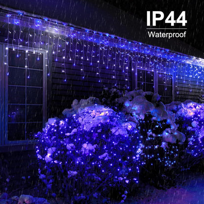 Icicle Outdoor Christmas Lights, 40Ft. 432 LED with 81 Drops, Dimmable Twinkle Fairy with Remote and Timer for House Holiday Decorations, Blue and White