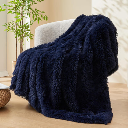 GONAAP Fuzzy Faux Fur Throw Blanket Twin Size Dark Navy Super Soft Cozy Plush Fuzzy Shaggy Blanket for Couch Sofa Bed (Dark Navy, Twin(60"x80"))