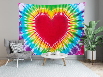 Loccor Colorful Tie Dye Tapestry Rainbow Heart Tie Dye Watercolor Wall Hanging Abstract Hippie Wall Decor LBGT Party Supplies Home Bedroom Living Room Decor W92 x H70 inches