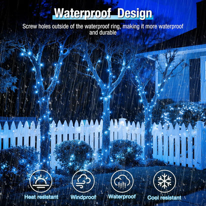 4 Pack Solar String Lights Outdoor - 320LED 132FT Solar Fairy Lights Waterproof 8 Modes, Copper Wire Solar Powered Twinkle Lights for Outside Tree Garden Christmas Wedding Party Decor, Blue White