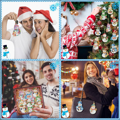 Tondiamo 20 Pcs Christmas Diamond Painting Keychain Kits 5D DIY Diamond Art Pendants Double Sided Hanging Key Chains for Christmas Party Decoration DIY (Snowman)